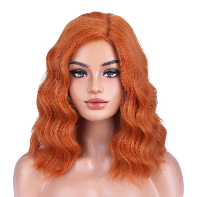 BERON 14 Inches Ginger Wig Short Curly Wig Orange Wigs Charming Women Beach Wave Wigs for Cosplay Party Hairnet Include - Image 2